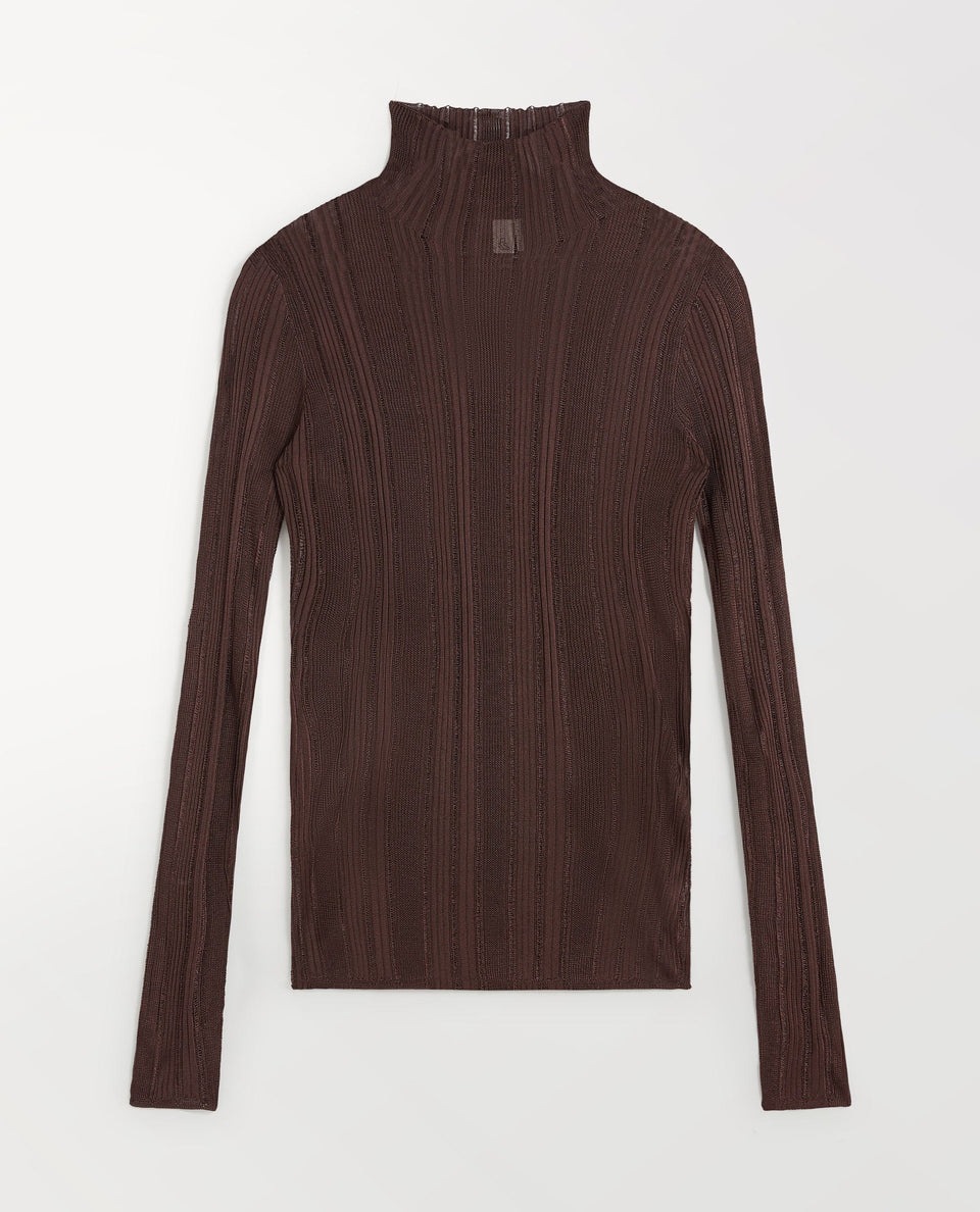 Women's Ladder Ribbed Roll Neck Top - Chocolate