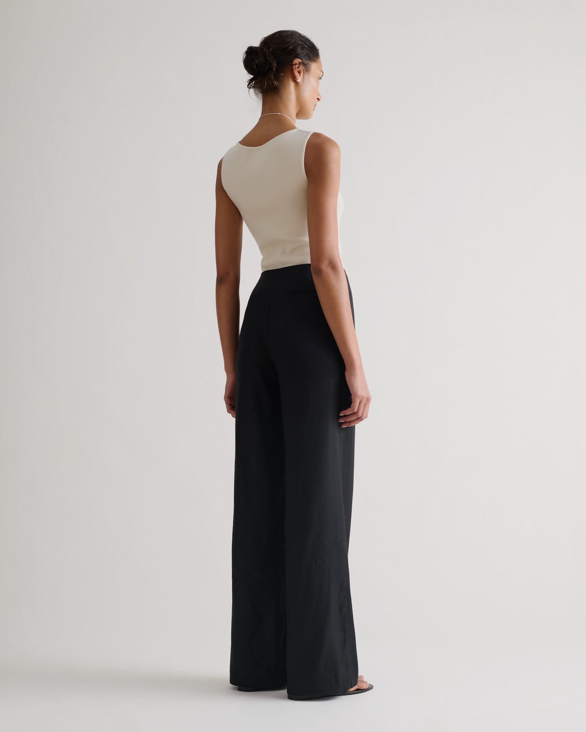 Women's Linen Wide Leg Trouser - Black