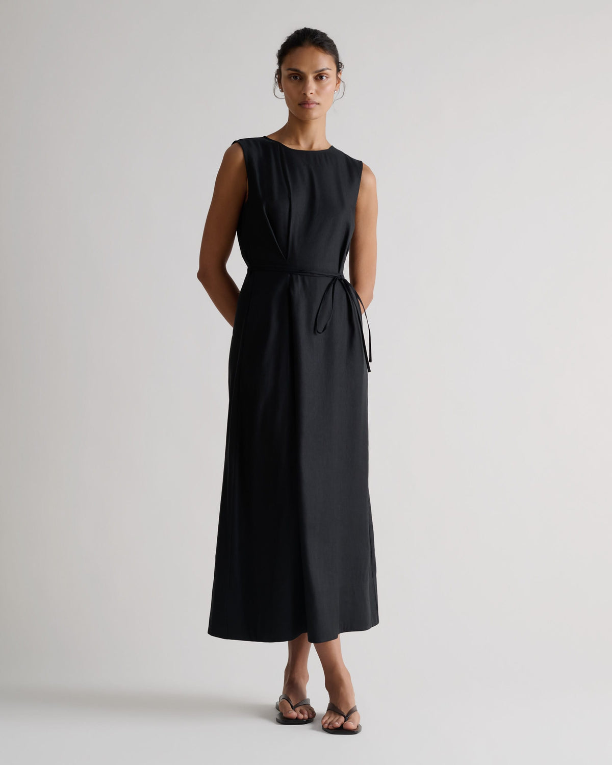 black side tie dress Women's Linen Maxi Dresses Only Slip Satin Midi An evening essential that Size:36 (S)