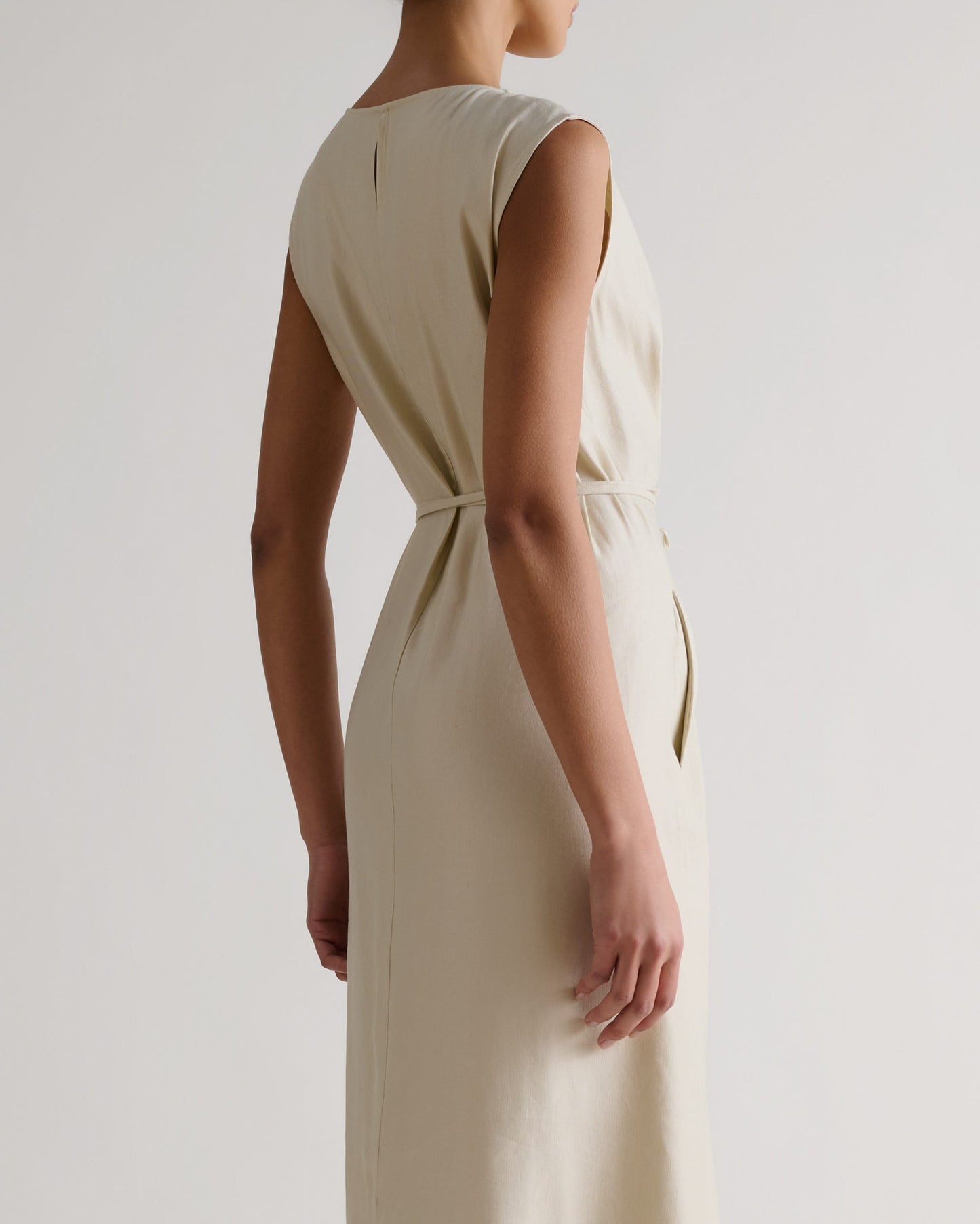 Women's Linen Side Tie Dress - Parchment