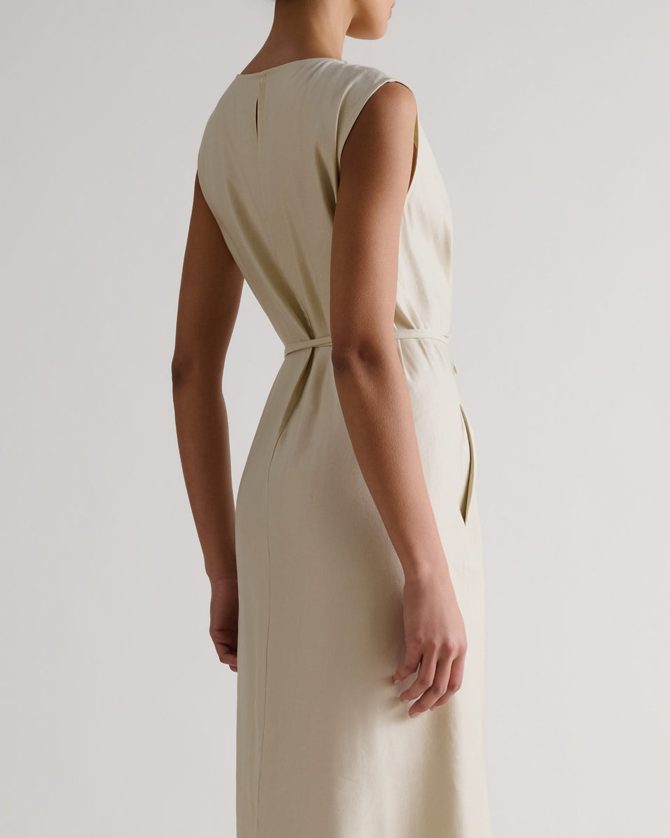 Women's Linen Side Tie Dress - Parchment