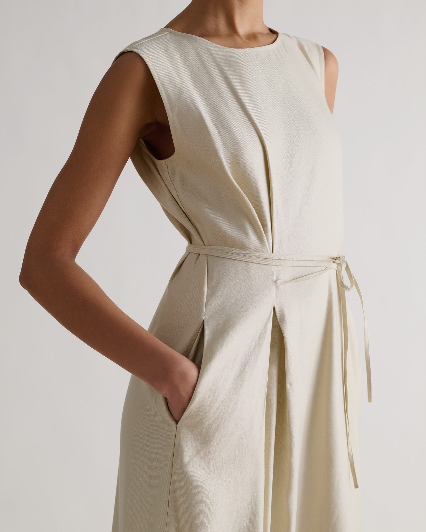 Women's Linen Side Tie Dress - Parchment