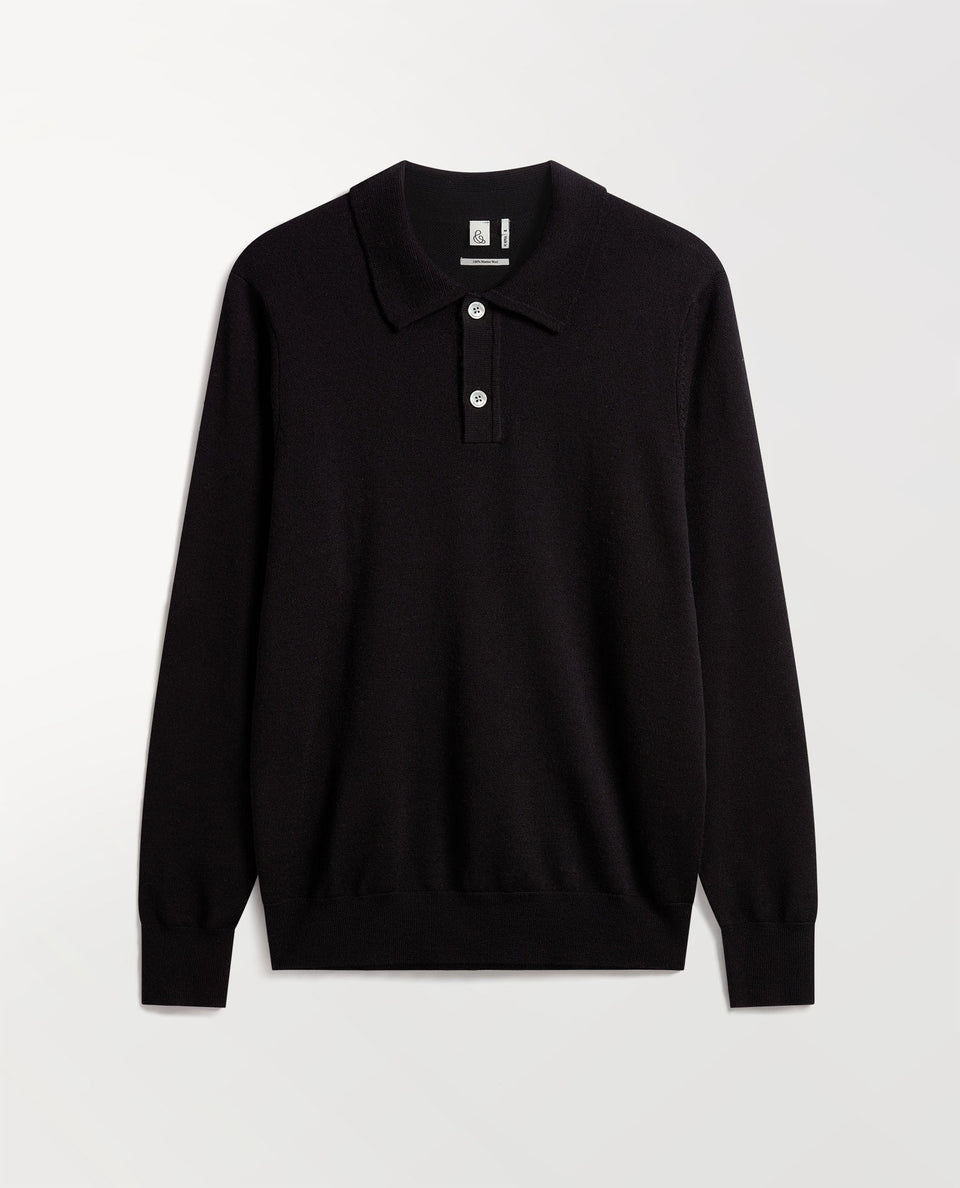 Men's Merino Knitted Polo Jumper - Black