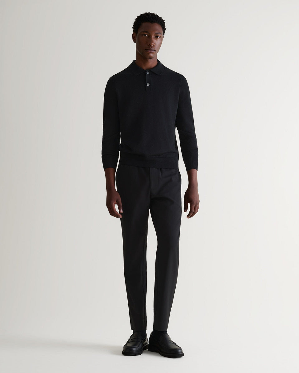 Men's Merino Knitted Polo Jumper - Black