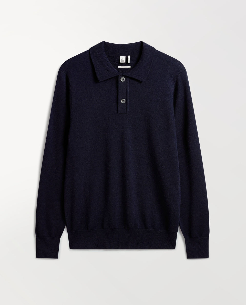 Men's Merino Knitted Polo Jumper - Indigo