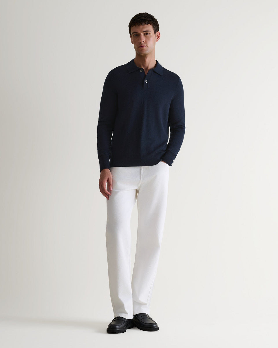 Men's Merino Knitted Polo Jumper - Indigo