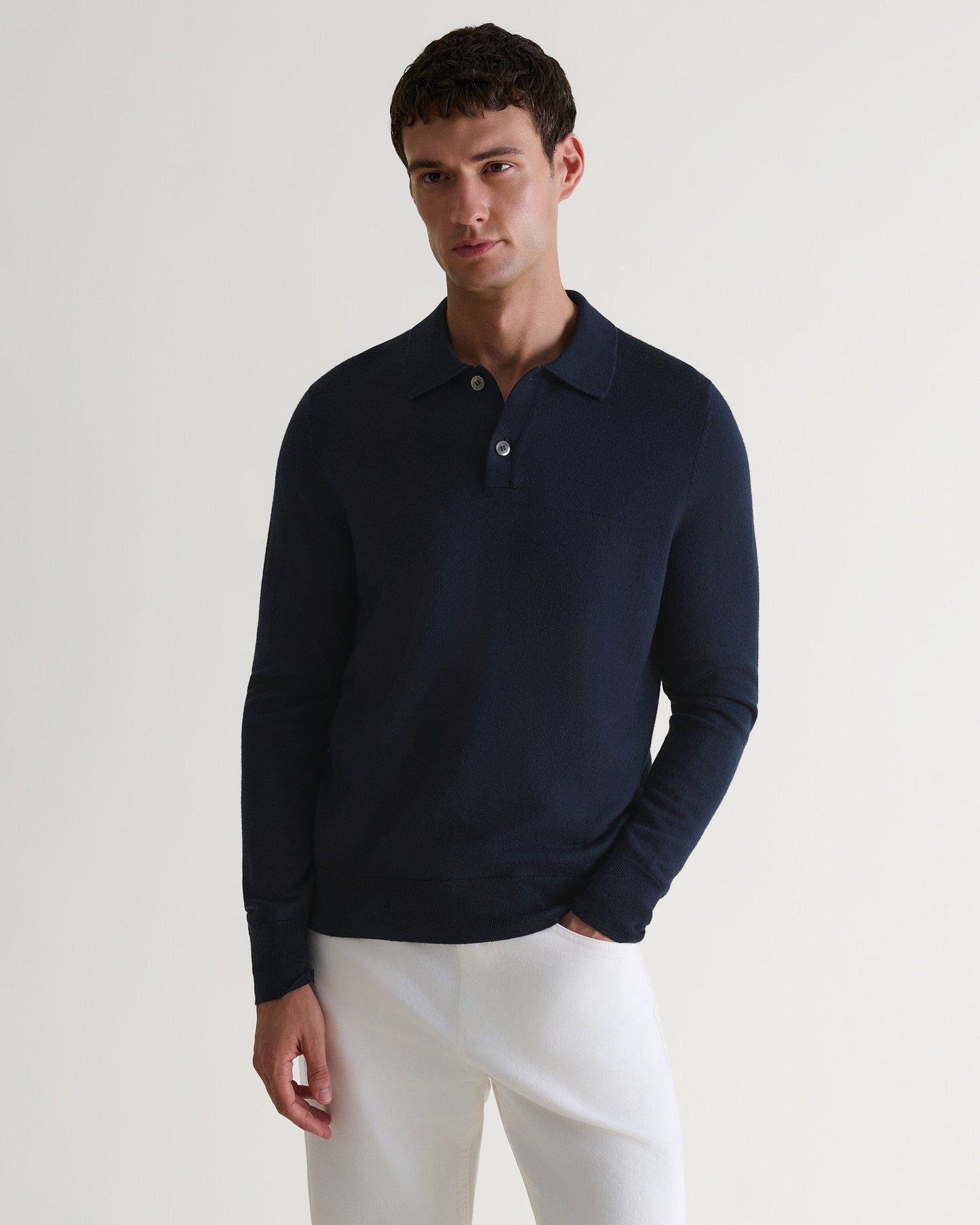Men's Merino Knitted Polo Jumper - Indigo