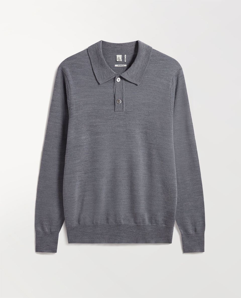 Men's Merino Knitted Polo Jumper - Grey