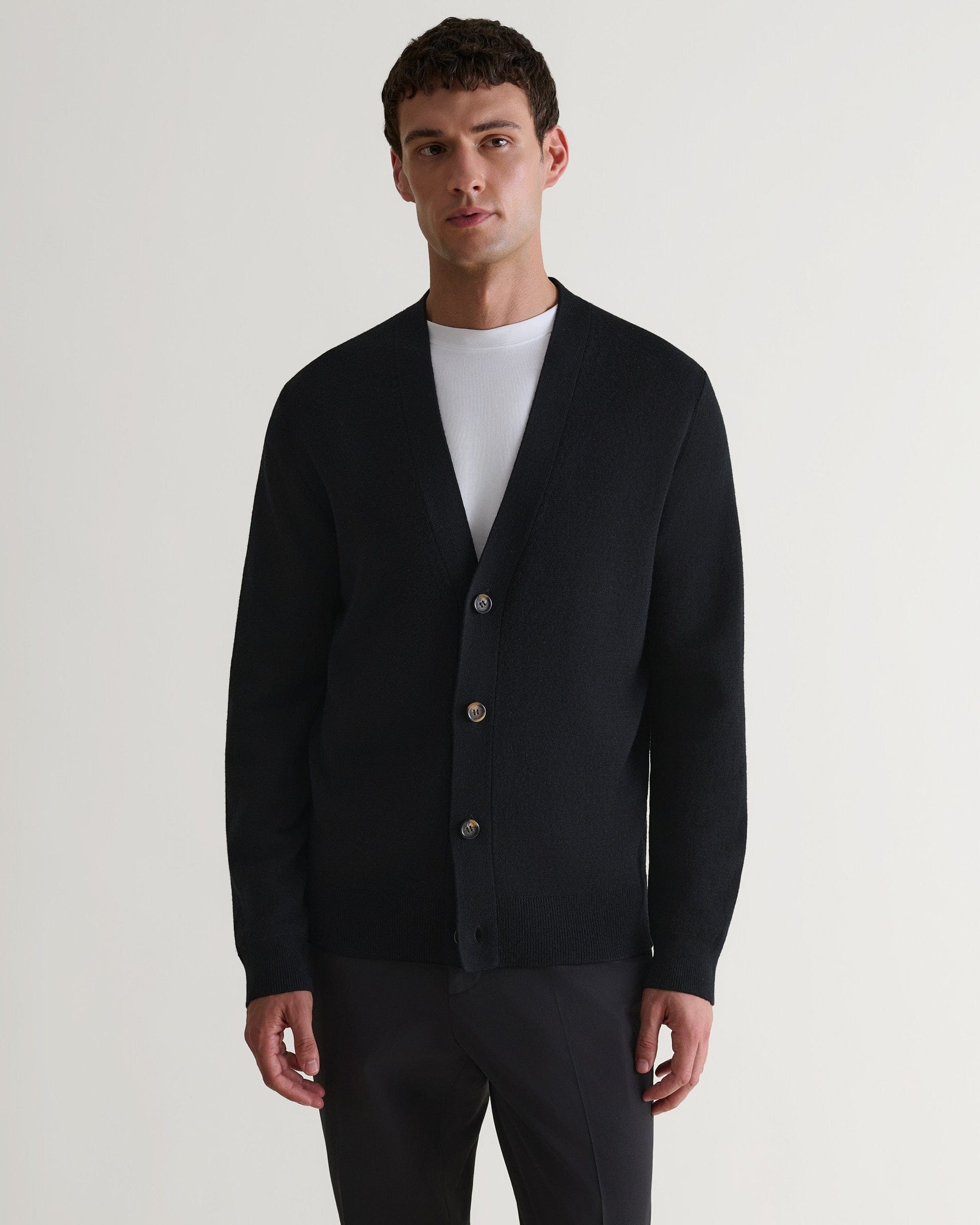 Men's Merino V Neck Cardigan - Black