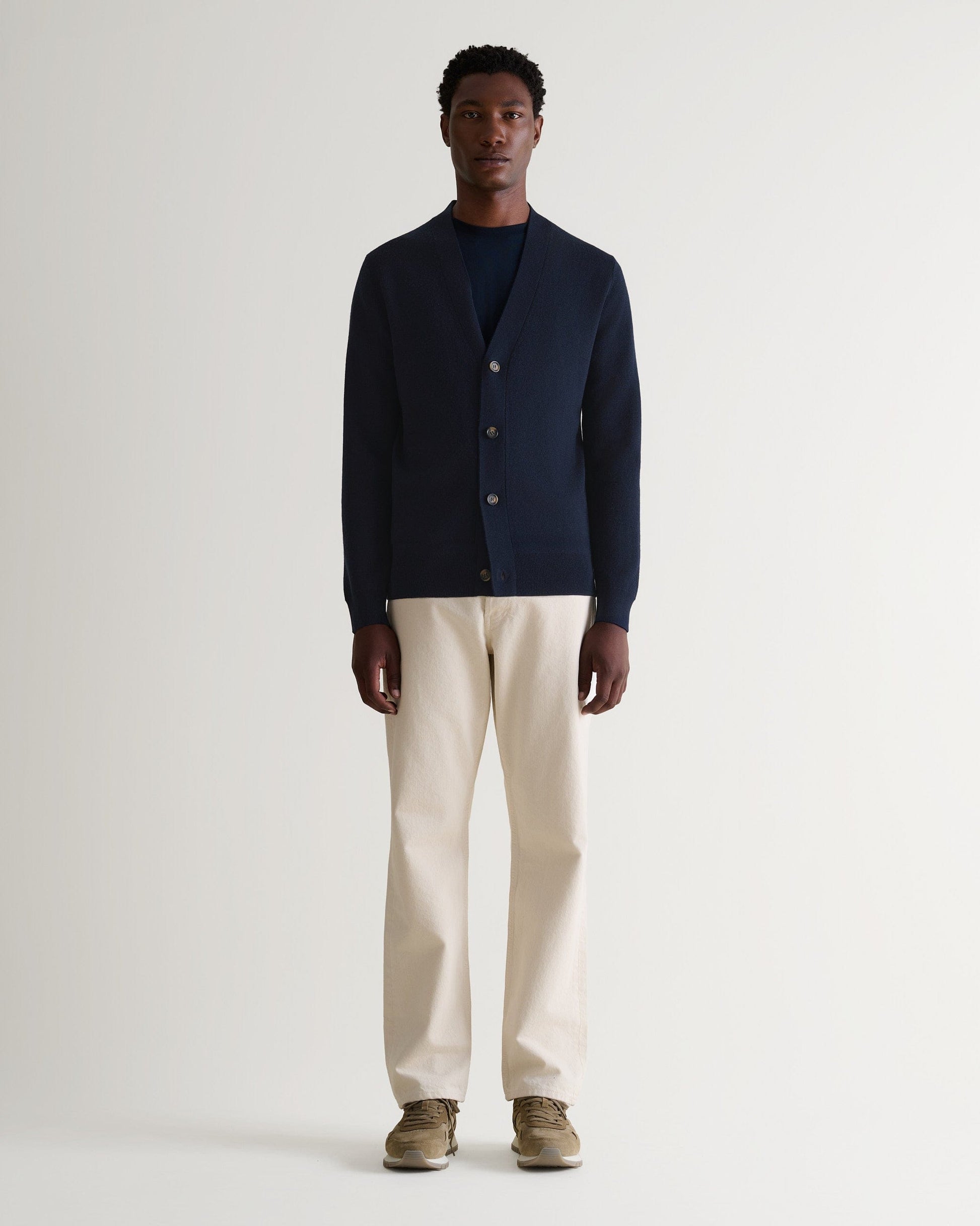 Men's Merino V Neck Cardigan Navy – Rise Fall