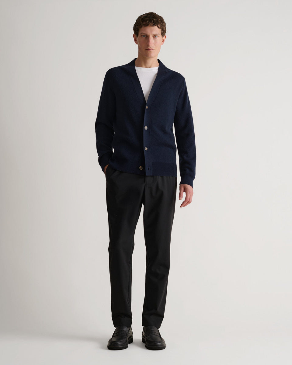 Men's Merino V Neck Cardigan - Navy