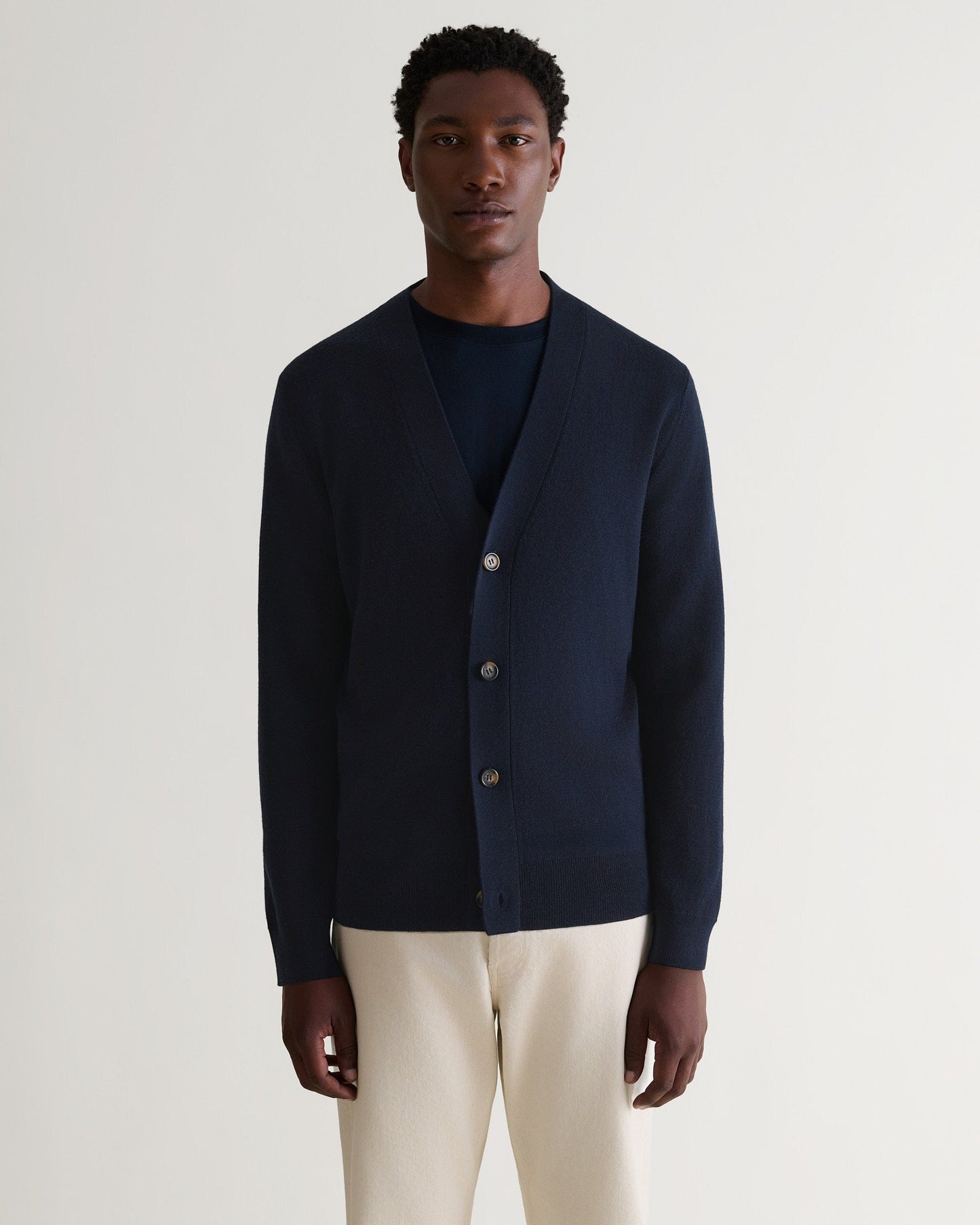 Men's Merino V Neck Cardigan - Navy