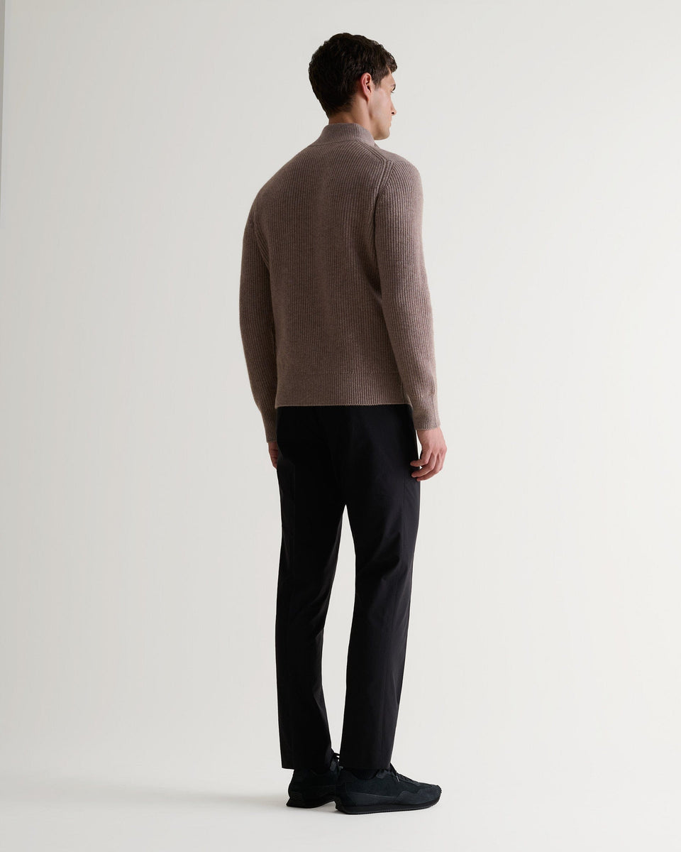 Men's Cashmere Merino Fishermans Rib 1/4 Zip Jumper - Toast