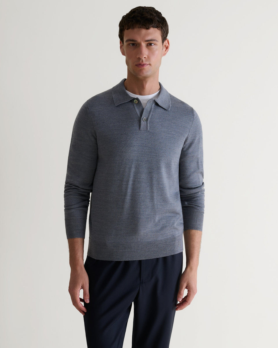 Men's Merino Knitted Polo Jumper - Grey