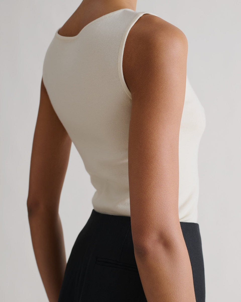Women's Merino Wool Straight Neck Vest - Buttermilk