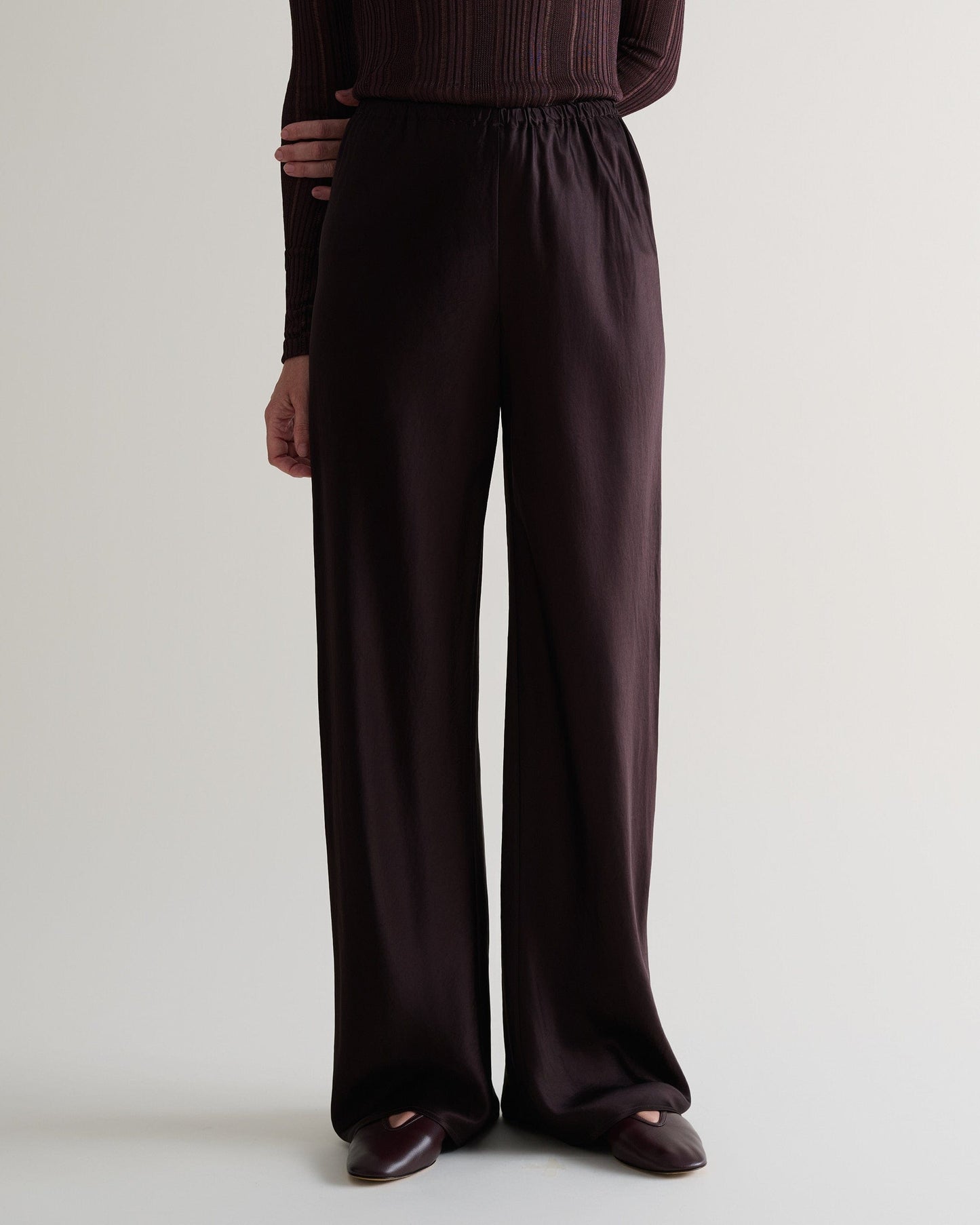 Women's NAIA™ Liquid Satin Bias Trouser - Chocolate-[colour]-[size]-Rise &amp; Fall