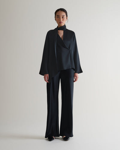 Women's NAIA™ Liquid Satin Scarf Blouse - Black