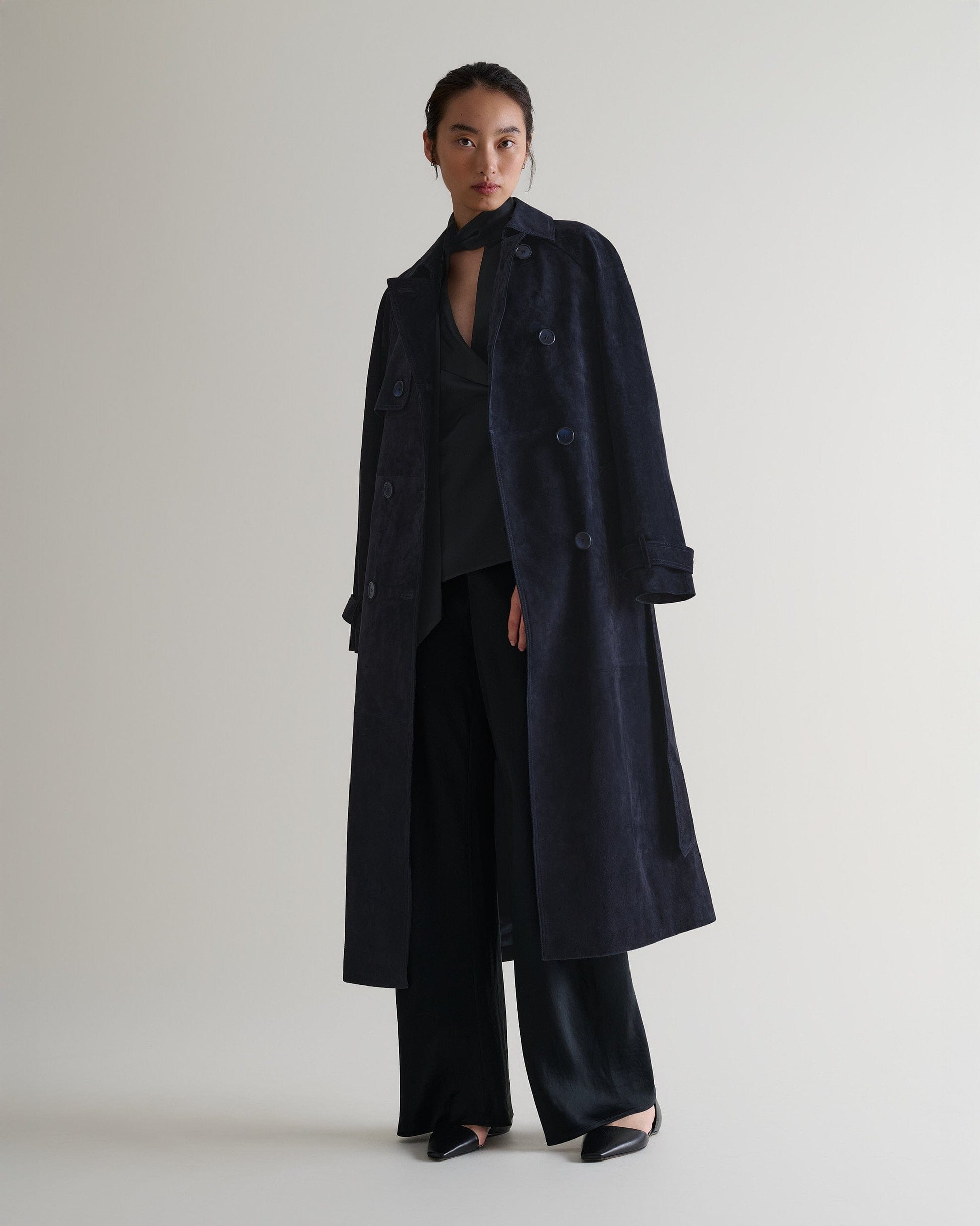 Women's NAIA™ Liquid Satin Scarf Blouse - Black