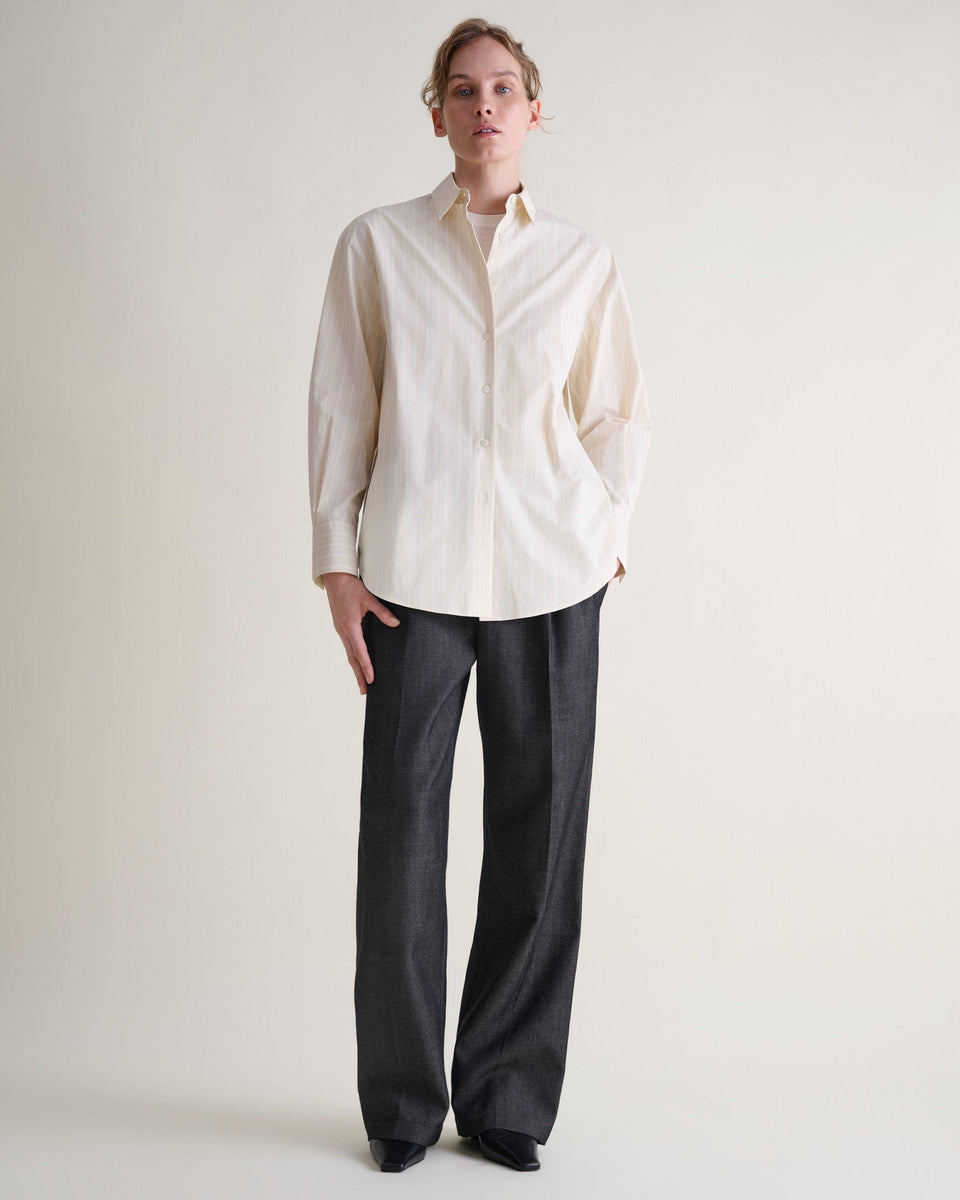 Organic Cotton Oversized Poplin Shirt - Putty Stripe