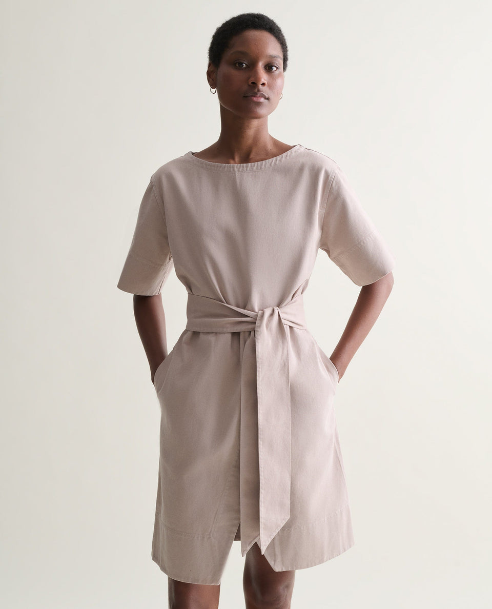 Women's Organic Denim Belted Dress - Ash