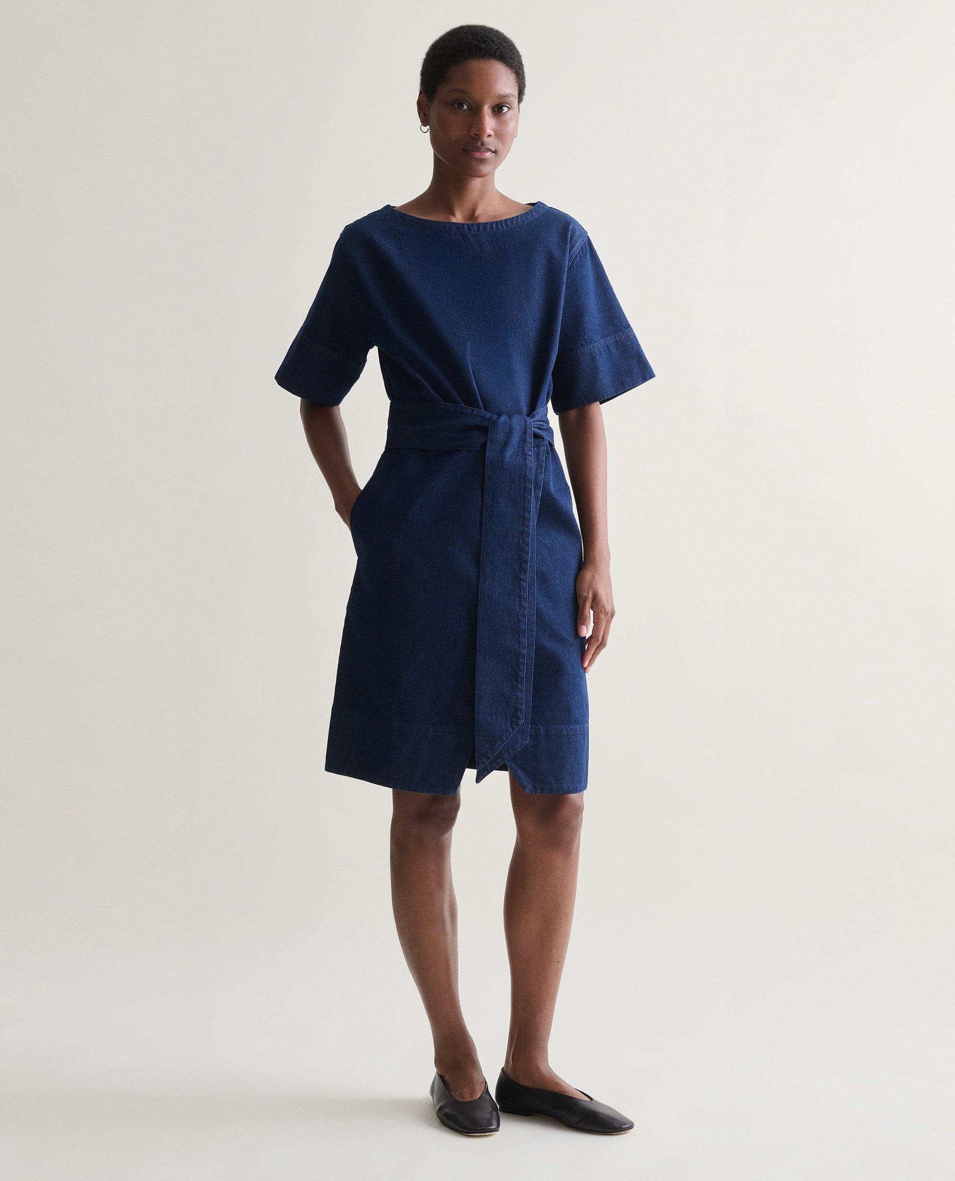 Women's Organic Denim Belted Dress - Indigo