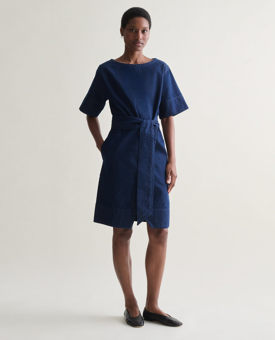 Women's Organic Denim Belted Dress - Indigo