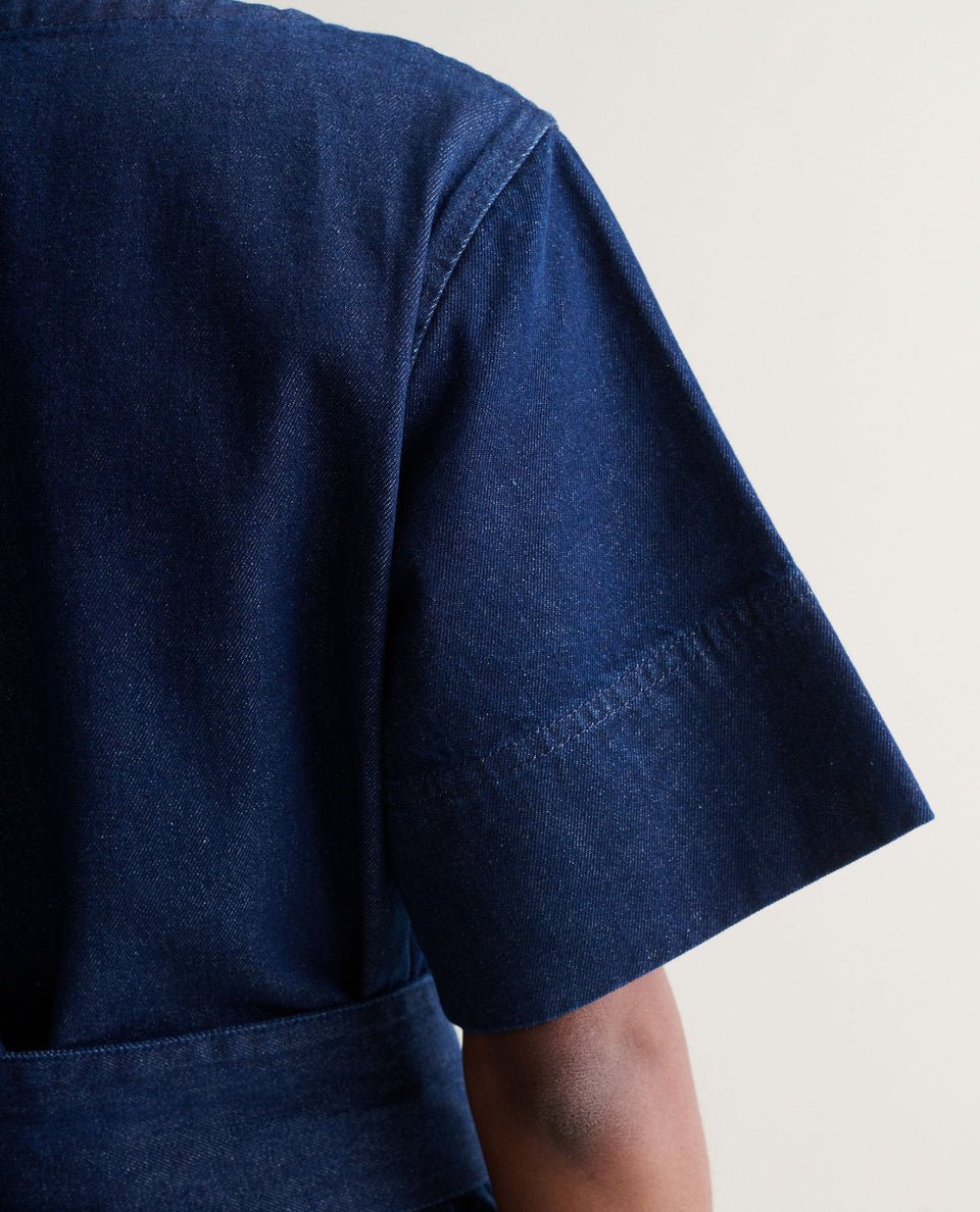 Women's Organic Denim Belted Dress - Indigo