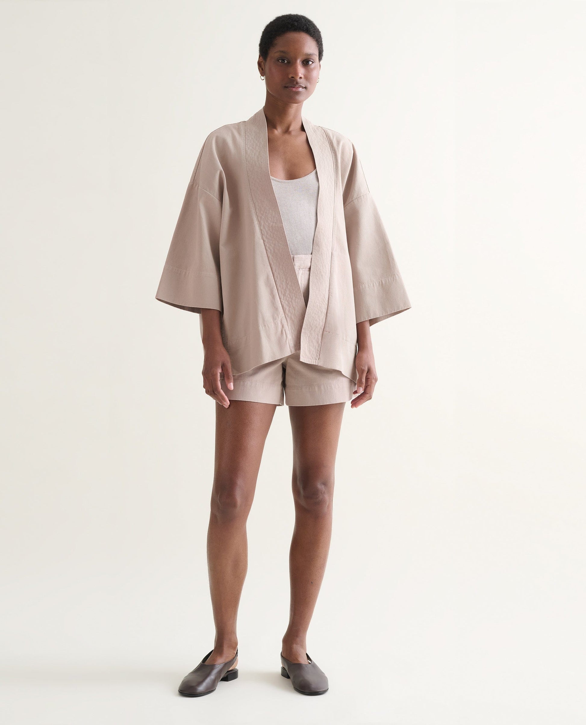 Women's Organic Denim Belted Jacket - Ash