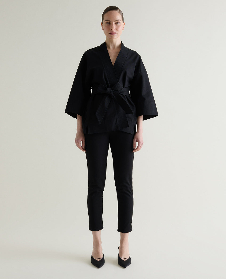 Women's Organic Denim Belted Jacket - Black