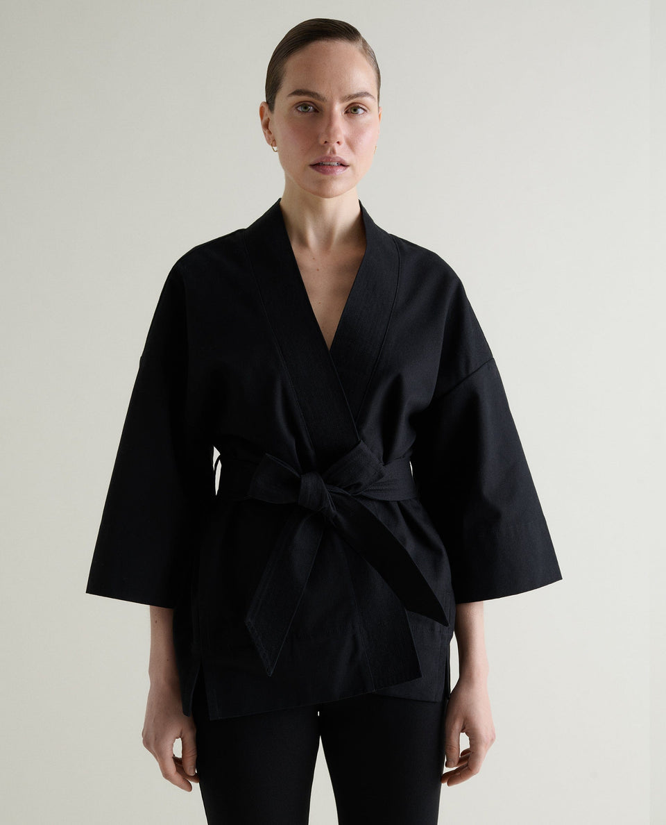 Women's Organic Denim Belted Jacket - Black