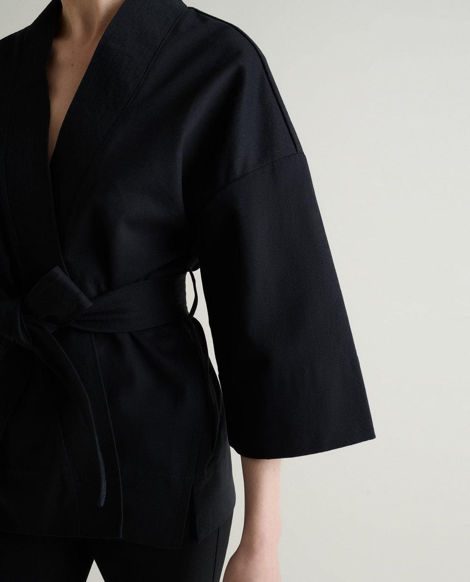 Women's Organic Denim Belted Jacket - Black