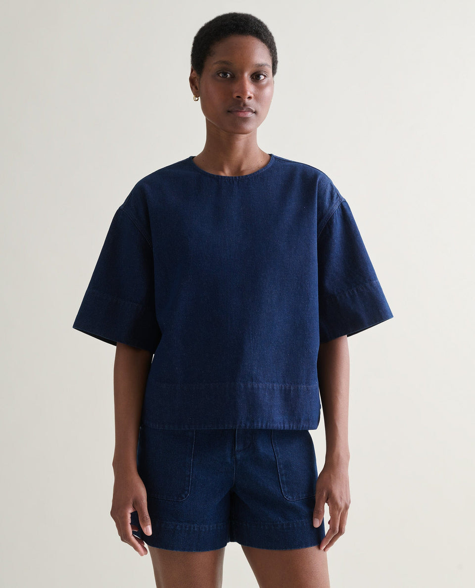 Women's Organic Denim Boxy T-shirt - Indigo