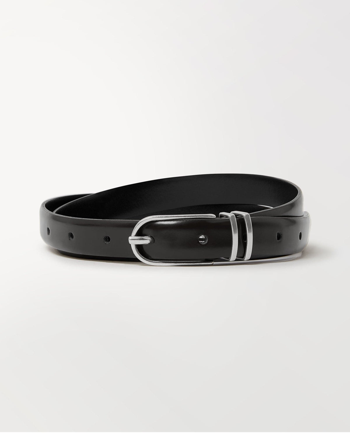 Women's Smooth Leather Narrow Belt - Black