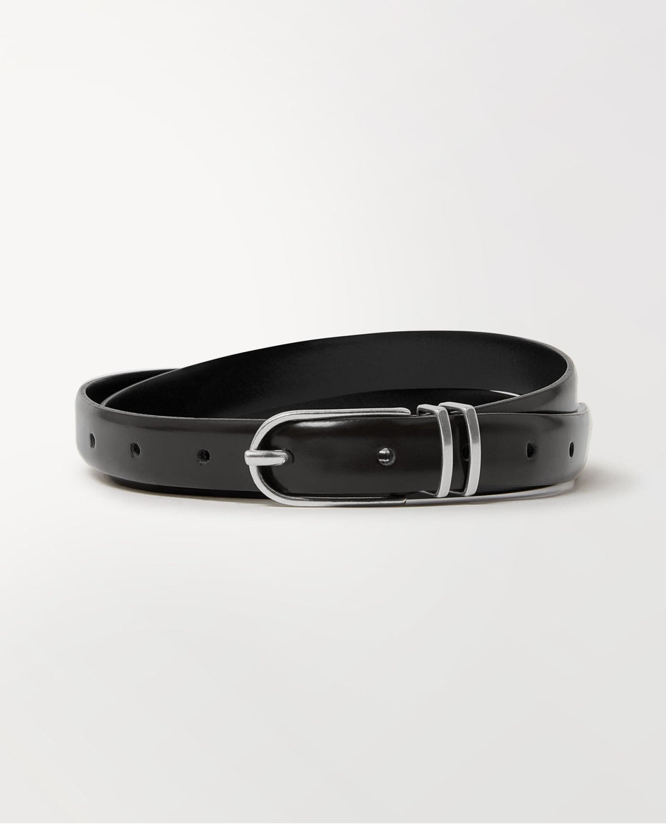 Women's Smooth Leather Narrow Belt - Black