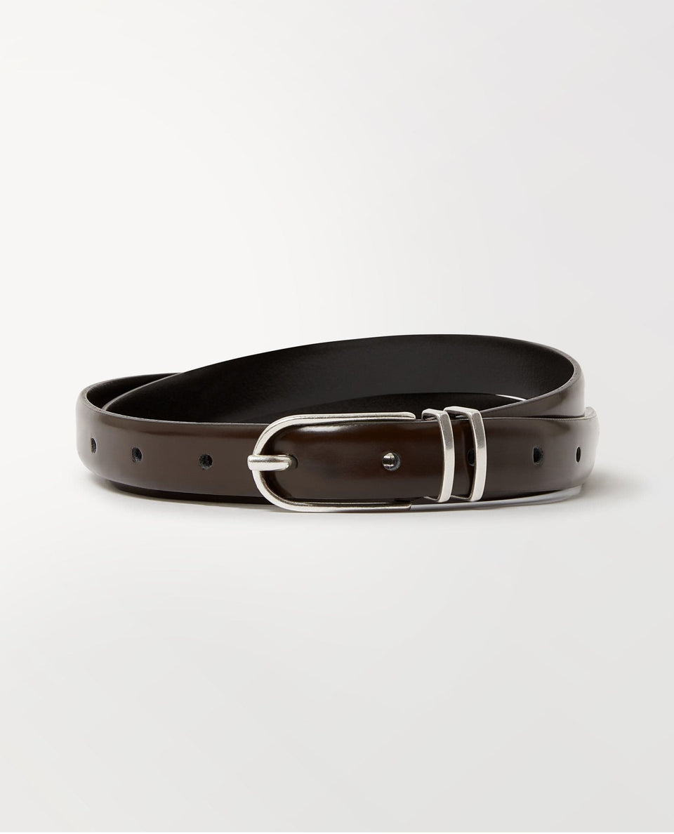 Women's Smooth Leather Narrow Belt - Brown