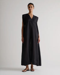 Women's Ramie Gauze Aegean Dress - Black