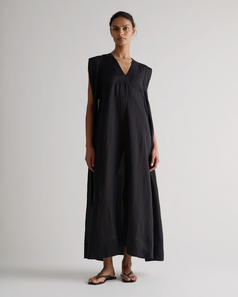Women's Ramie Gauze Aegean Dress - Black