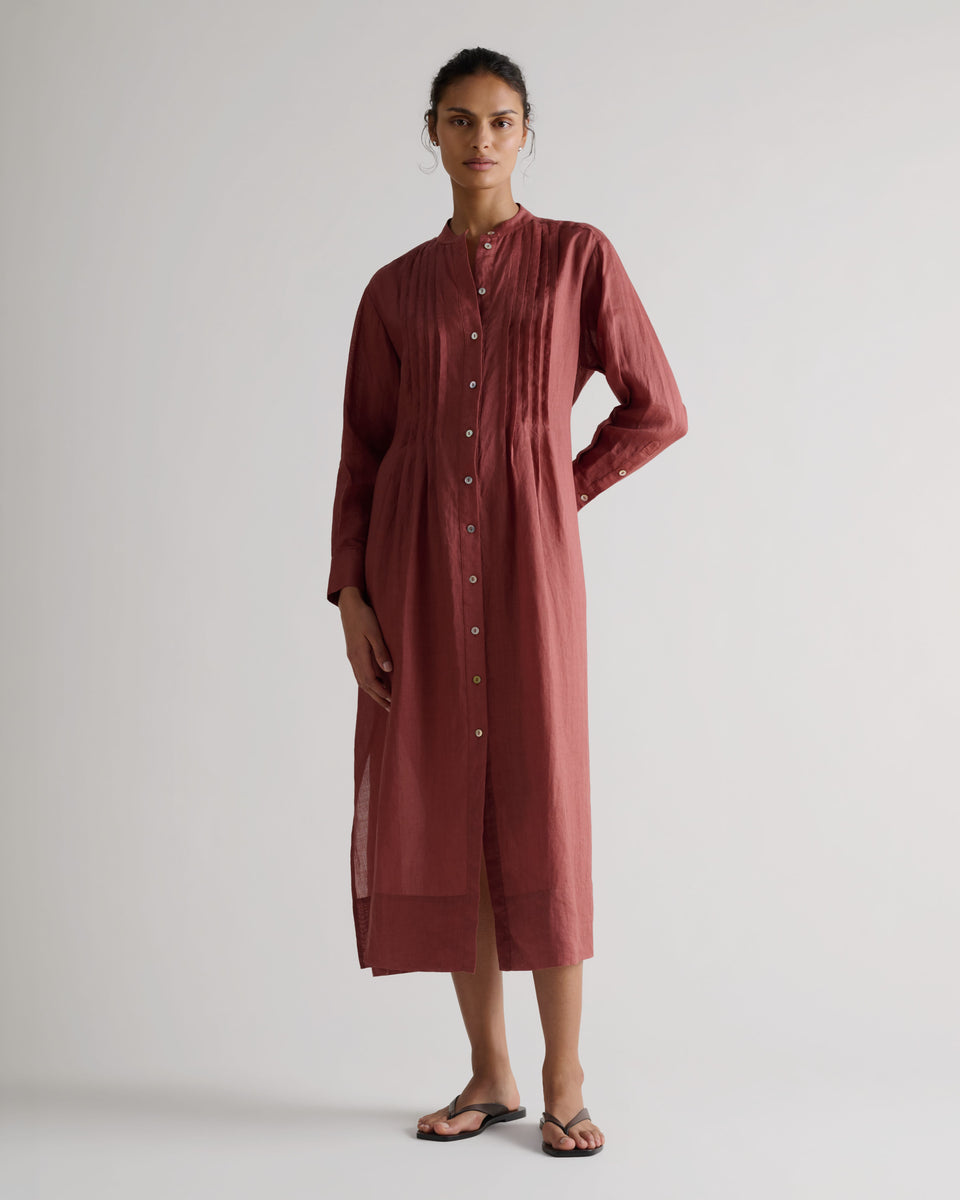 Women's Ramie Pintuck Pleat Shirt Dress - Deep Clay