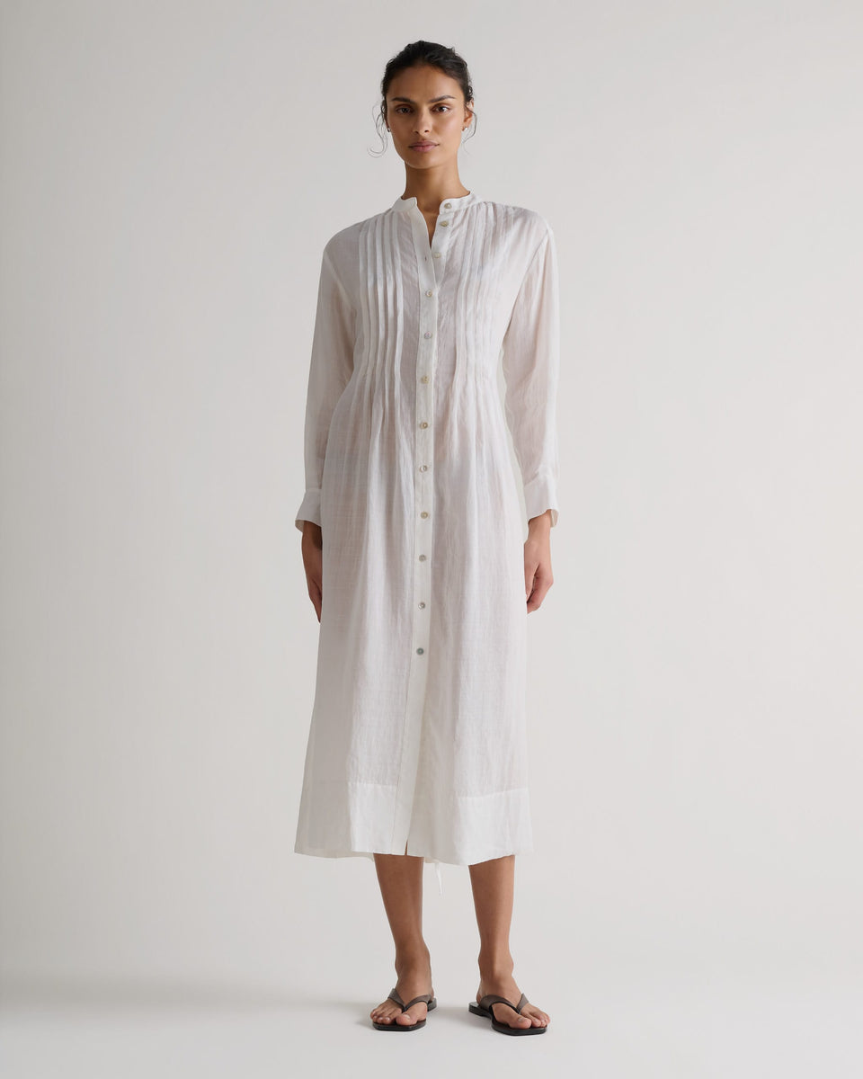 Women's Ramie Pintuck Pleat Shirt Dress - White