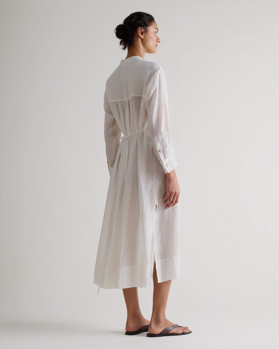 Women's Ramie Pintuck Pleat Shirt Dress - White