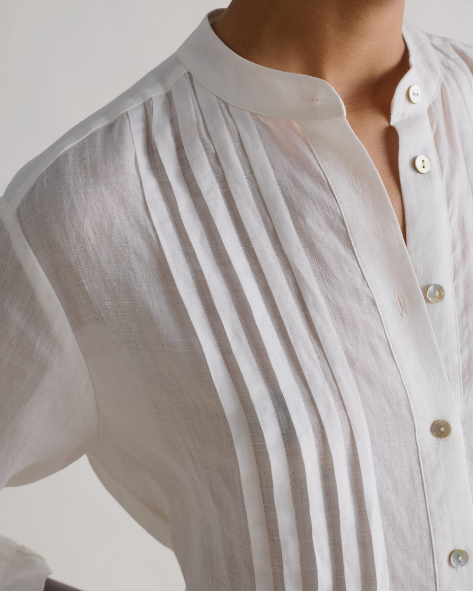 Women's Ramie Pintuck Pleat Shirt Dress - White