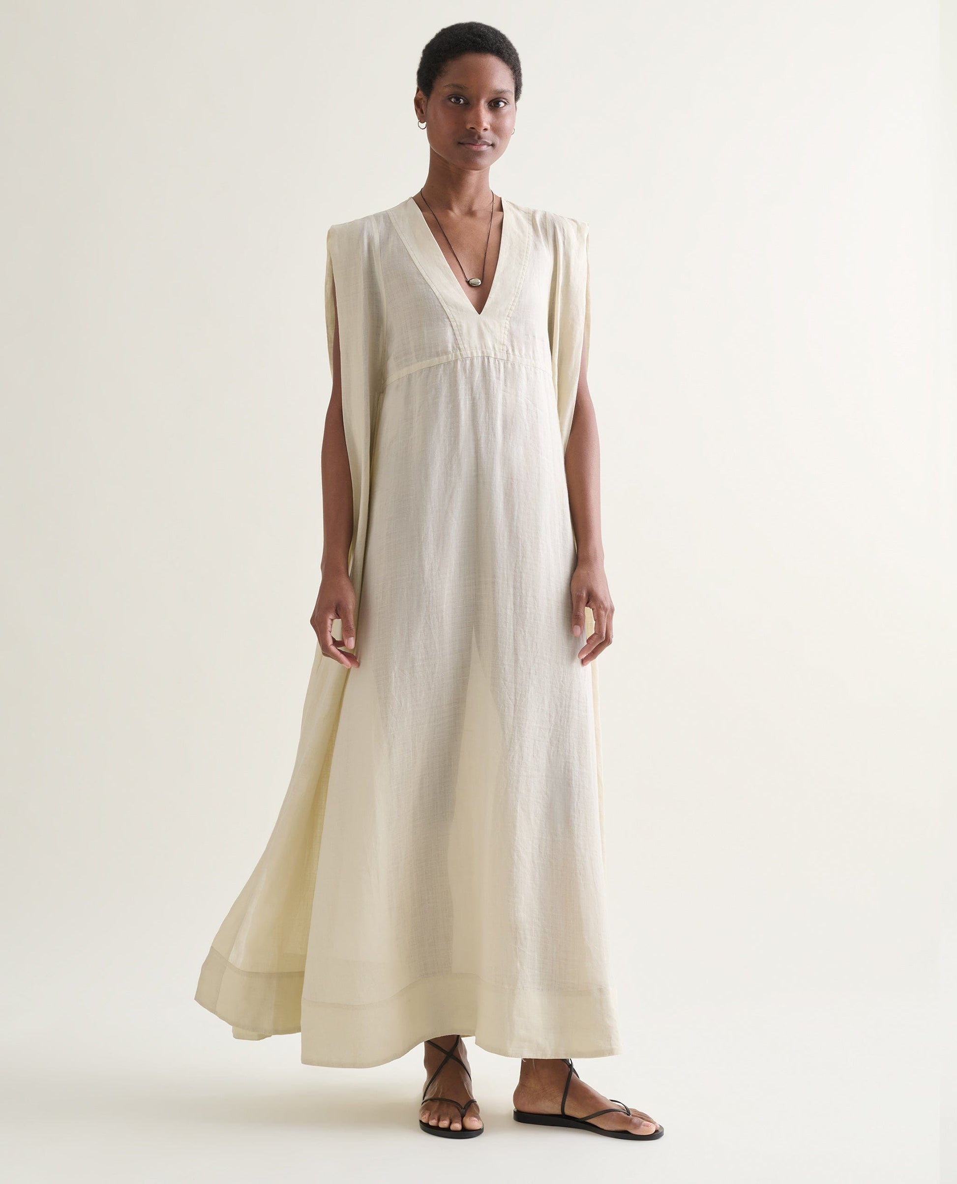 Women's Ramie Gauze Aegean Dress - Shell