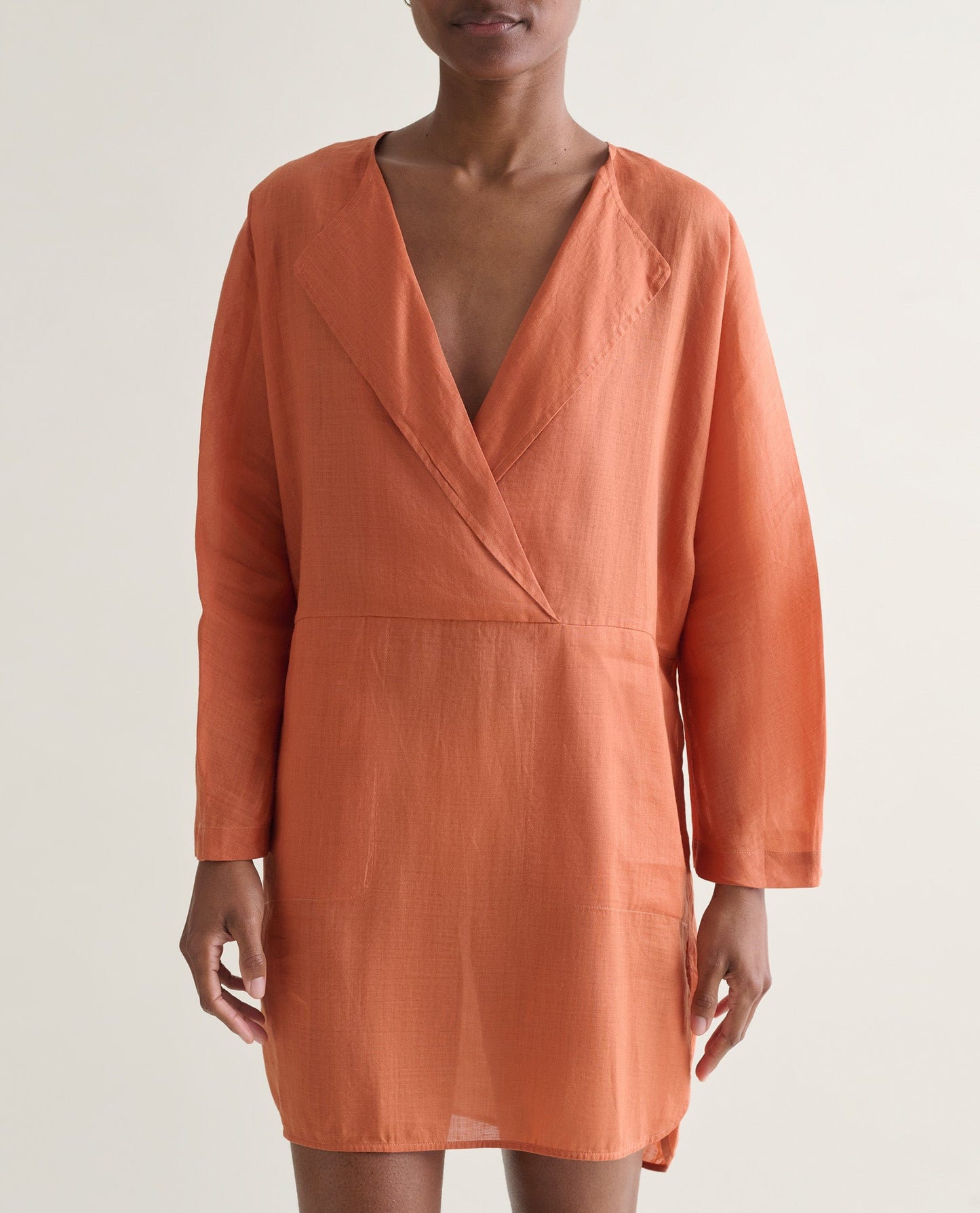 Women's Ramie Gauze Tunic Dress - Rust