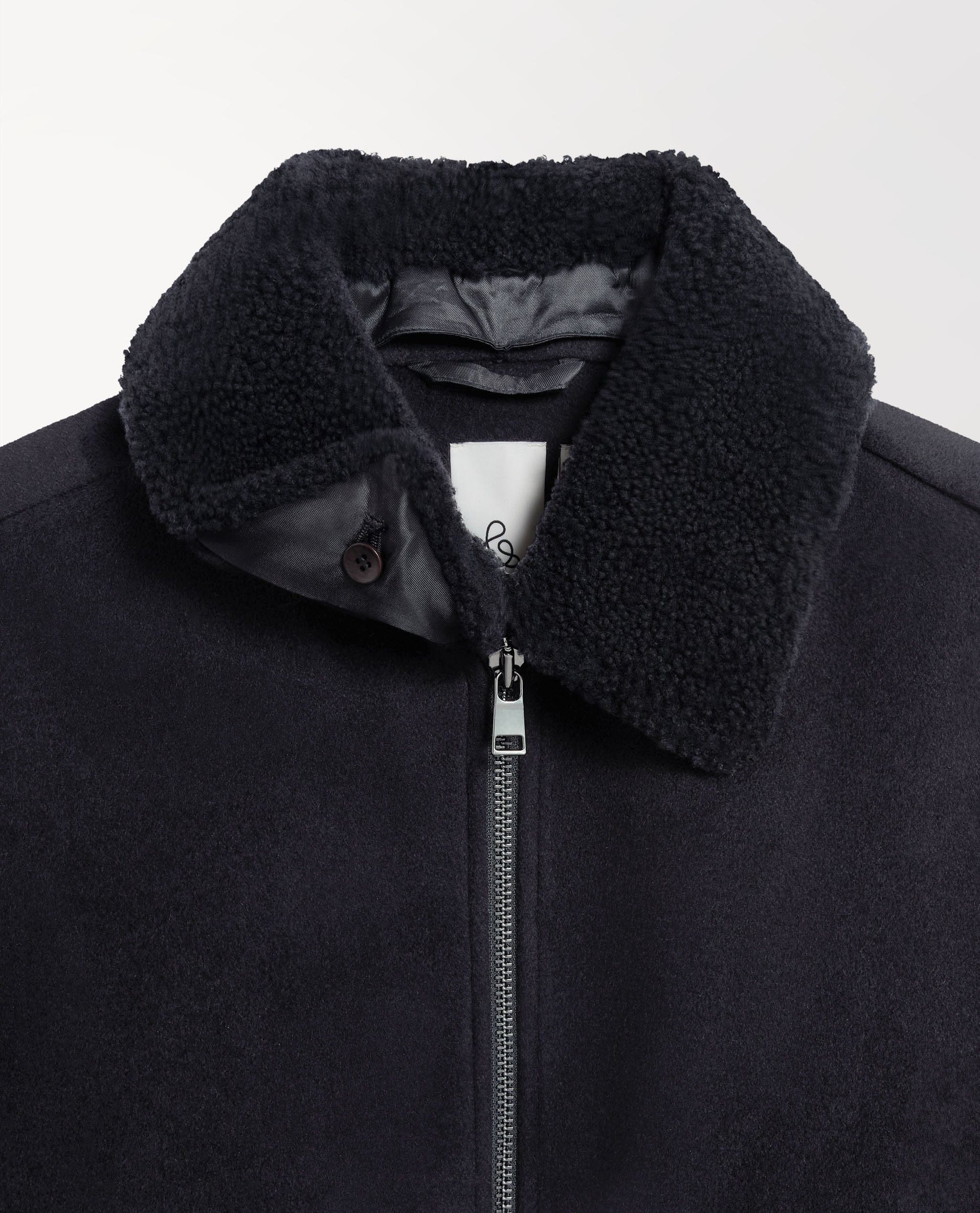 Men's Shearling Collar Wool Bomber Jacket - Navy