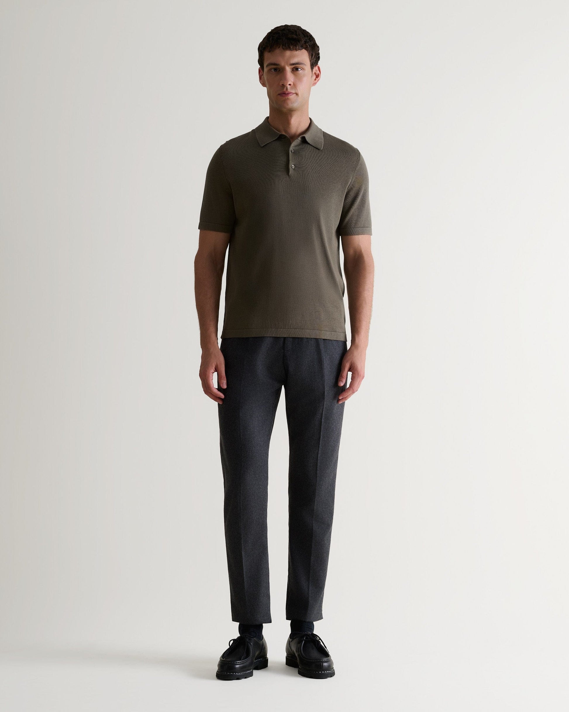 Men's Silk-Cotton Fine Knit Polo - Herb
