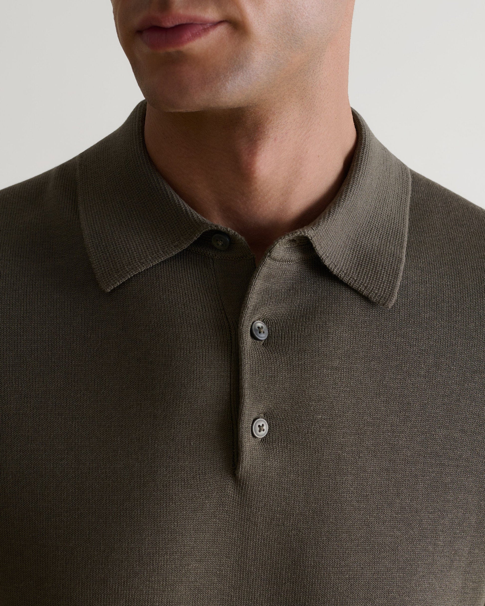 Men's Silk-Cotton Fine Knit Polo - Herb