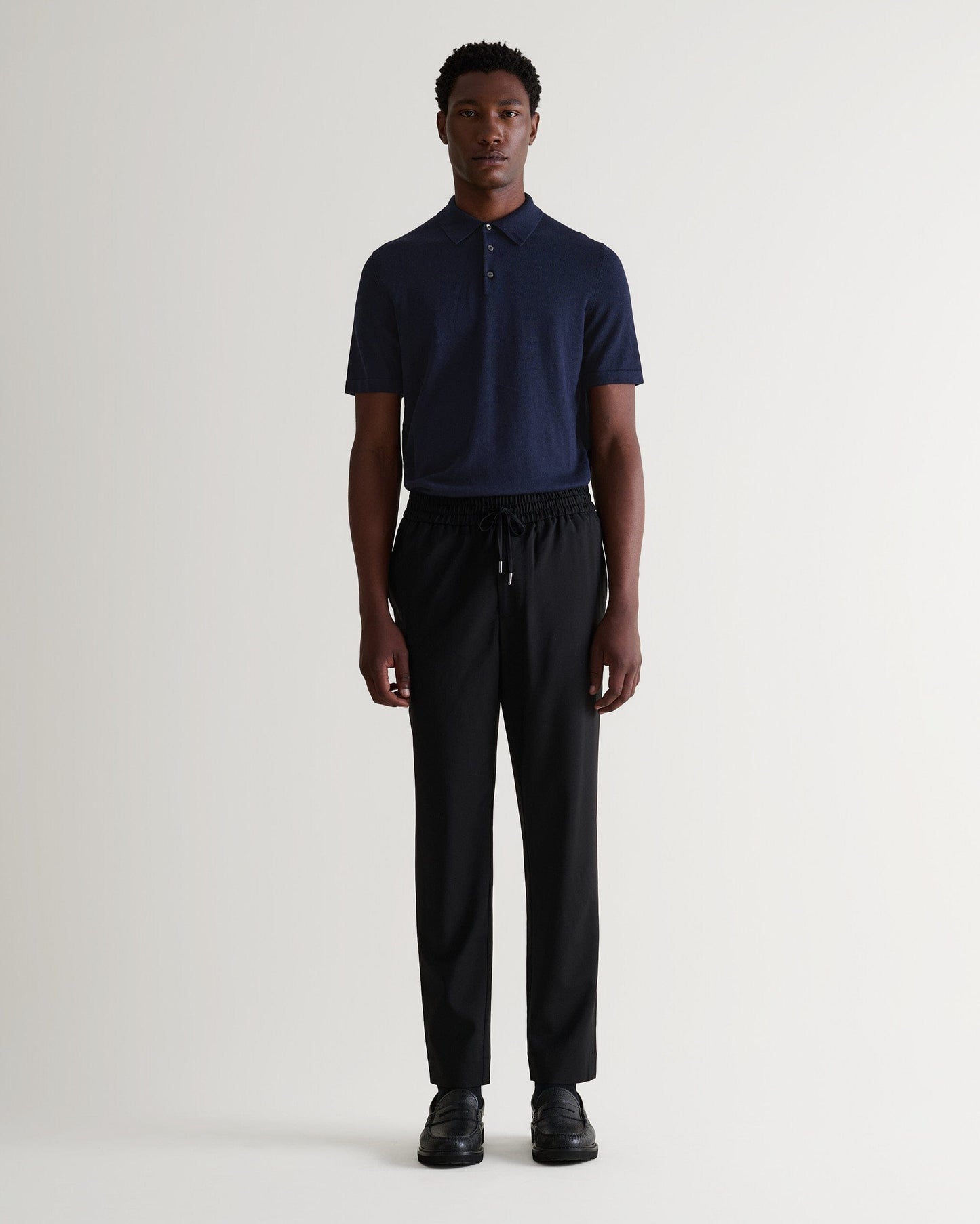 Men's Silk-Cotton Fine Knit Polo - Navy