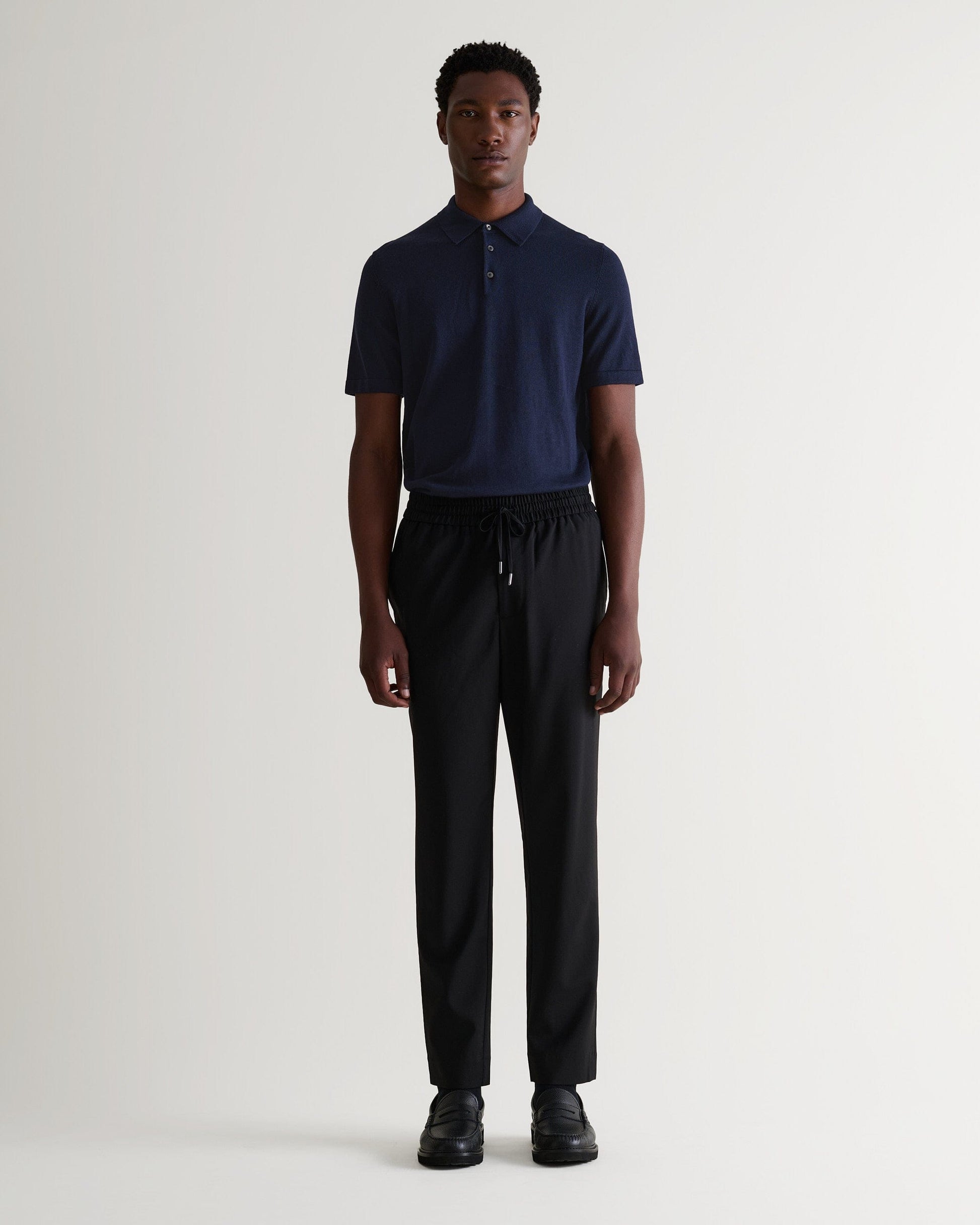 Men's Silk-Cotton Fine Knit Polo - Navy