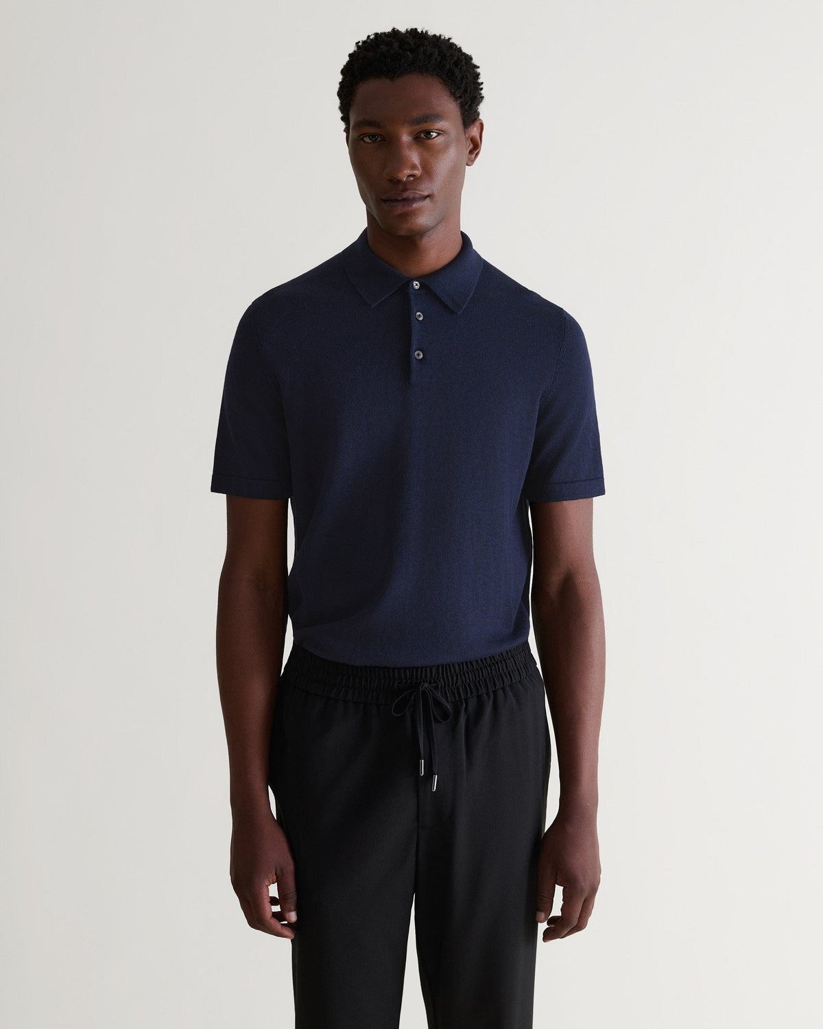 Men's Silk-Cotton Fine Knit Polo - Navy