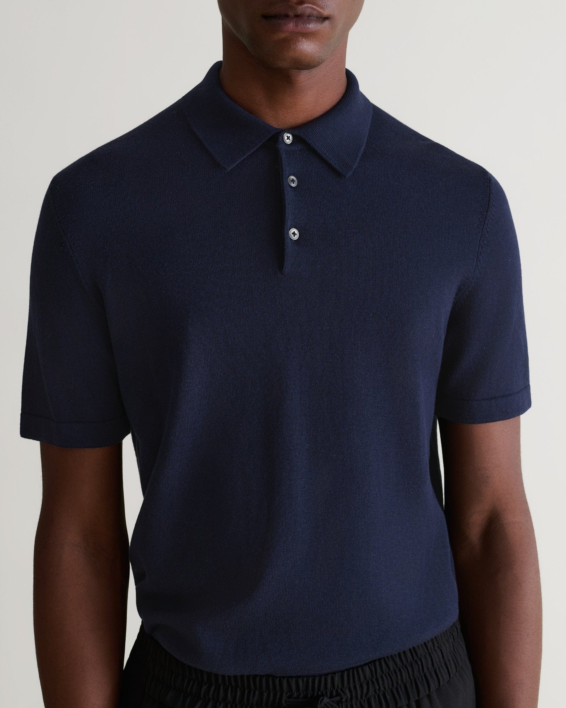 Men's Silk-Cotton Fine Knit Polo - Navy